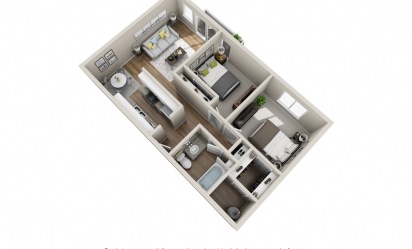 Two Bedroom Renovated - 2 bedroom floorplan layout with 1 bath and 910 square feet