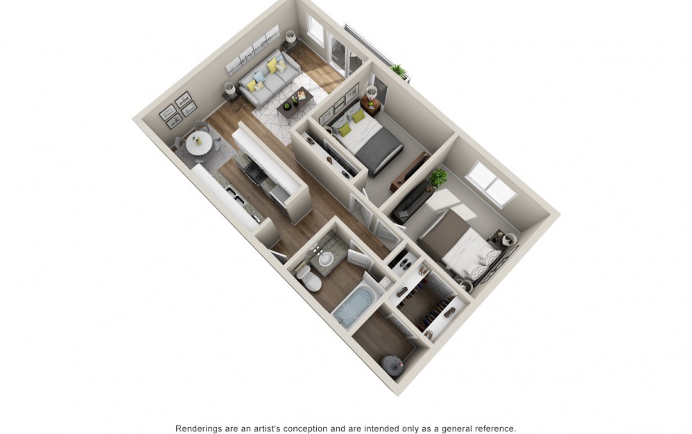 Two Bedroom Renovated - 2 bedroom floorplan layout with 1 bath and 910 square feet (1st floor 2D)