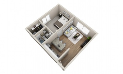 Studio - Studio floorplan layout with 1 bath and 672 square feet